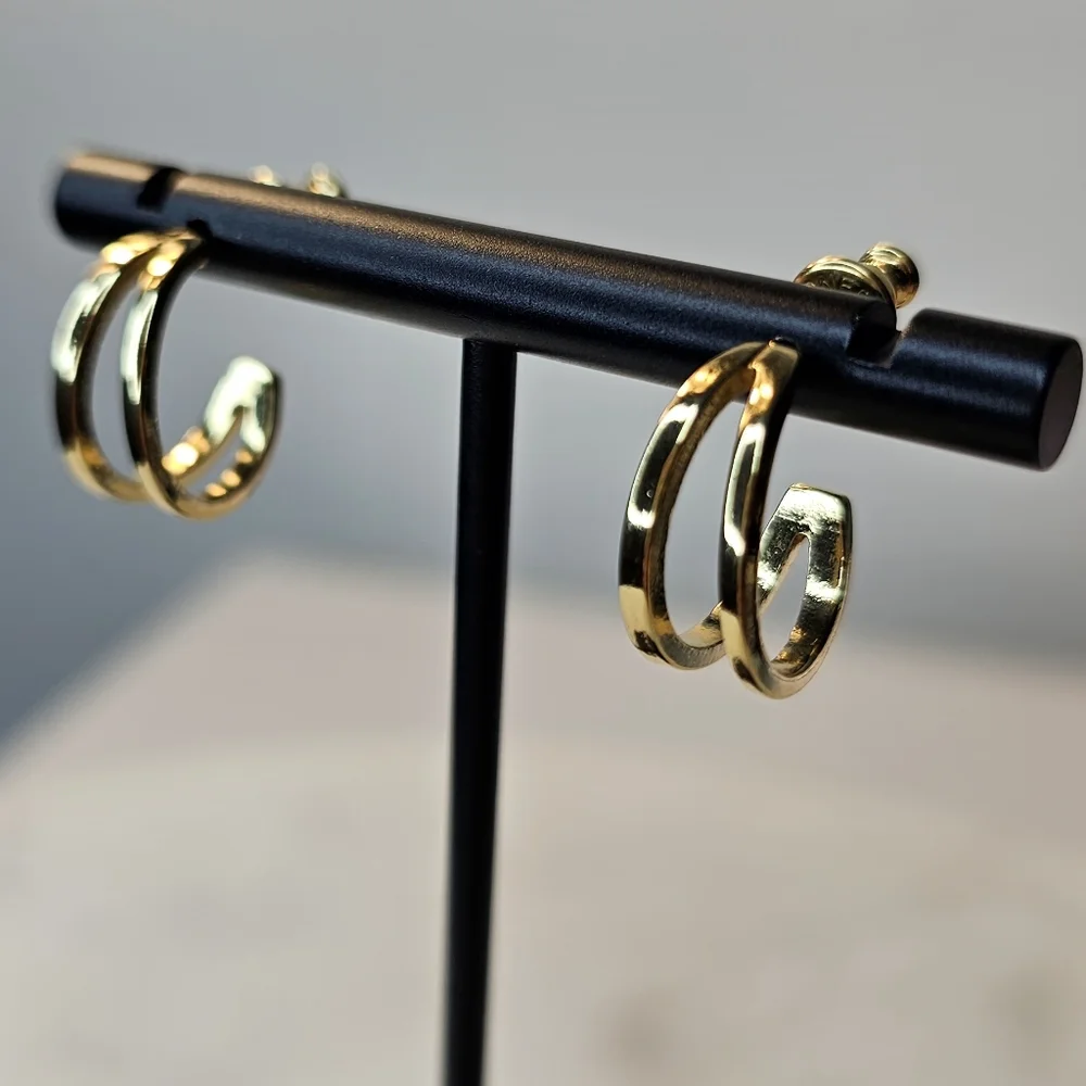 MONET‎ pierced gold-toned double half-hoop earrings